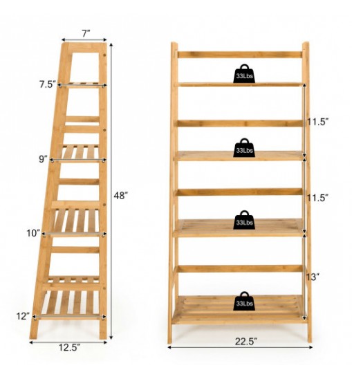 4-Tier Bamboo Bookshelf Ladder Shelf Plant Stand Rack-Natural