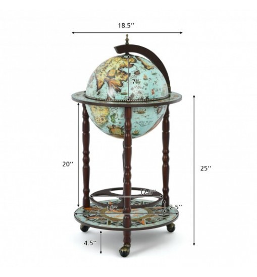 17 Inch Globe Wine Bar Stand 16th Century Italian Map Liquor Bottle Shelf Cart