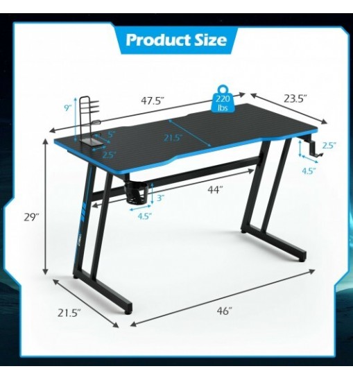 47.5 Inch Z-Shaped Computer Gaming Desk with Handle Rack-Red