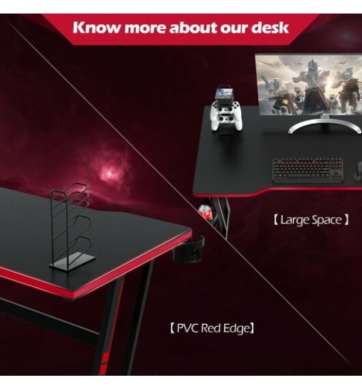 47.5 Inch Z-Shaped Computer Gaming Desk with Handle Rack-Red