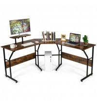 88.5 Inch L Shaped Reversible Computer Desk Table with Monitor Stand-Black