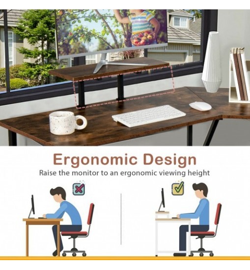 88.5 Inch L Shaped Reversible Computer Desk Table with Monitor Stand-Black