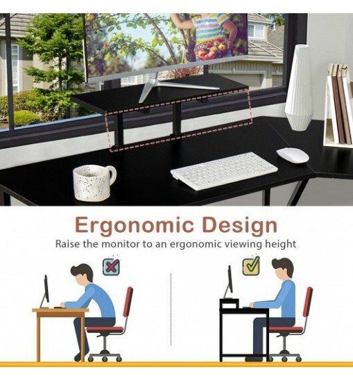 88.5 Inch L Shaped Reversible Computer Desk Table with Monitor Stand-Black