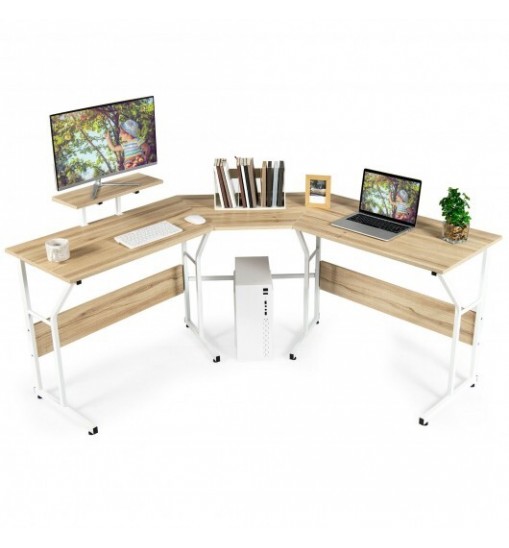 88.5 Inch L Shaped Reversible Computer Desk Table with Monitor Stand-Black