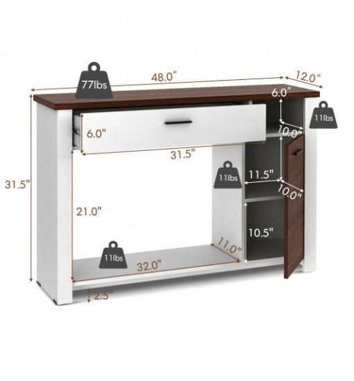 48 Inch Console Table with Drawer and Cabinet