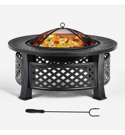 Outdoor Fire Pit with BBQ Grill and High-temp Resistance Finish