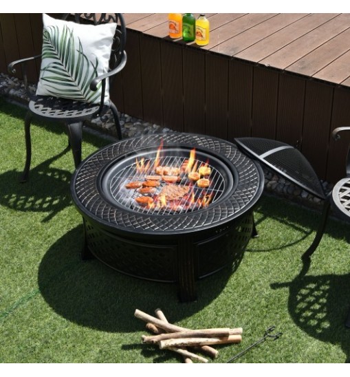 Outdoor Fire Pit with BBQ Grill and High-temp Resistance Finish