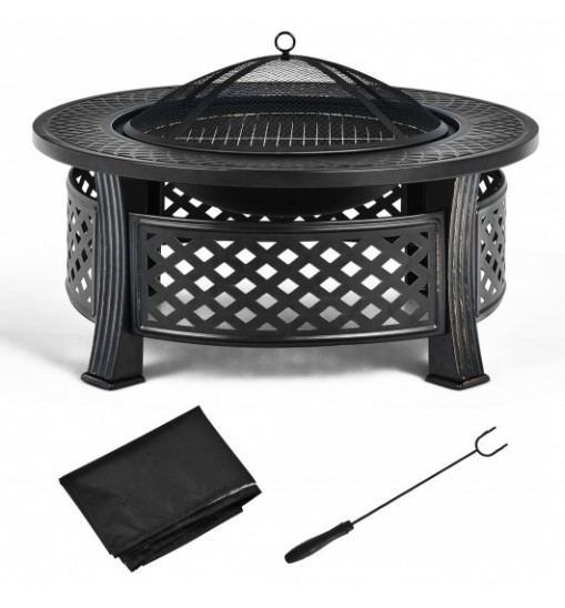 Outdoor Fire Pit with BBQ Grill and High-temp Resistance Finish