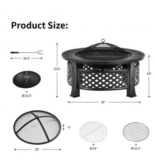 Outdoor Fire Pit with BBQ Grill and High-temp Resistance Finish