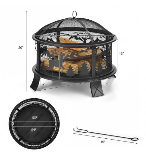 26 Inches Outdoor Fire Pit with Spark Screen and Poker