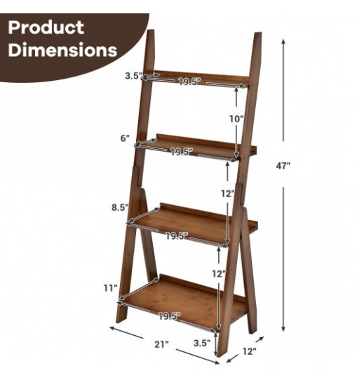 4-Tier Bamboo Ladder Shelf Bookcase for Study Room-Brown