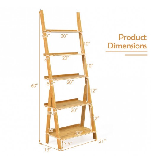 5-Tier Bamboo Ladder Shelf for Home Use-Natural