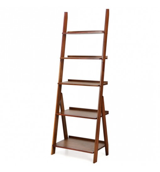 5-Tier Bamboo Ladder Shelf for Home Use-Natural