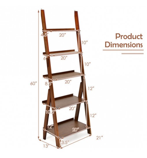 5-Tier Bamboo Ladder Shelf for Home Use-Natural