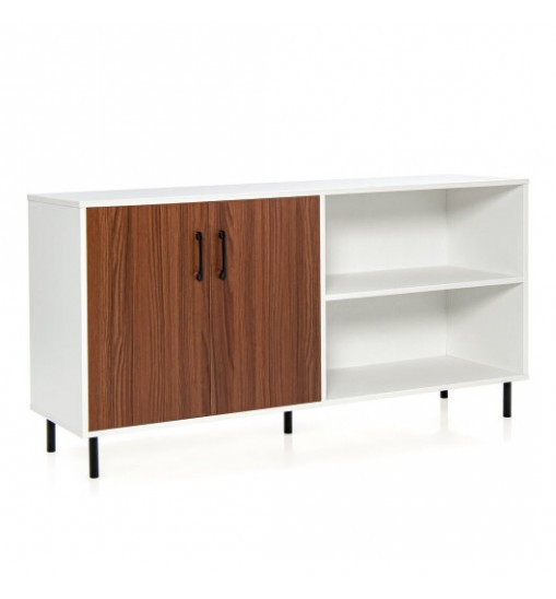 Modern Buffet Sideboard with 2 Doors and Open Compartments-Walnut