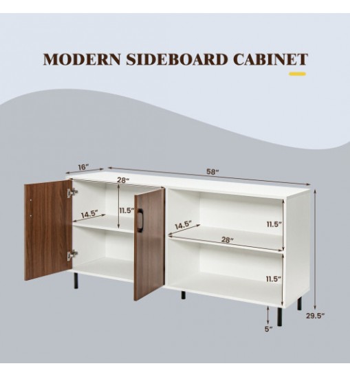 Modern Buffet Sideboard with 2 Doors and Open Compartments-Walnut