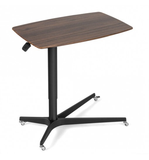 Height Adjustable Mobile Standing Desk with Lockable Wheels-Brown