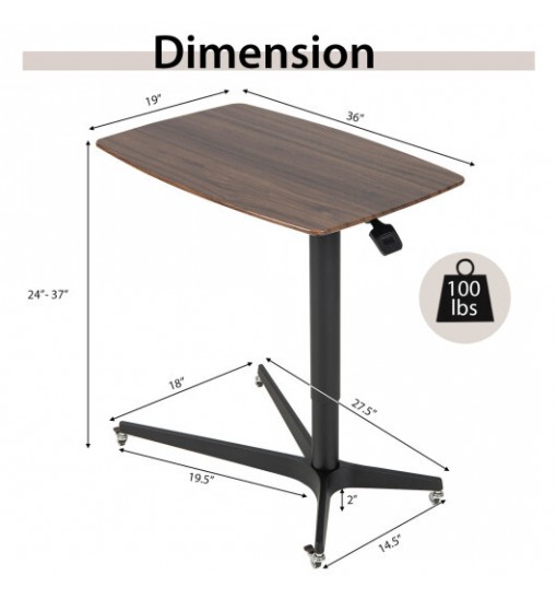 Height Adjustable Mobile Standing Desk with Lockable Wheels-Brown