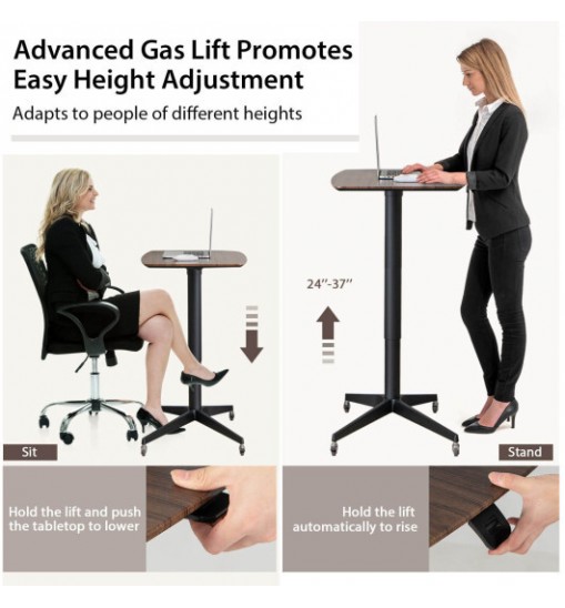 Height Adjustable Mobile Standing Desk with Lockable Wheels-Brown