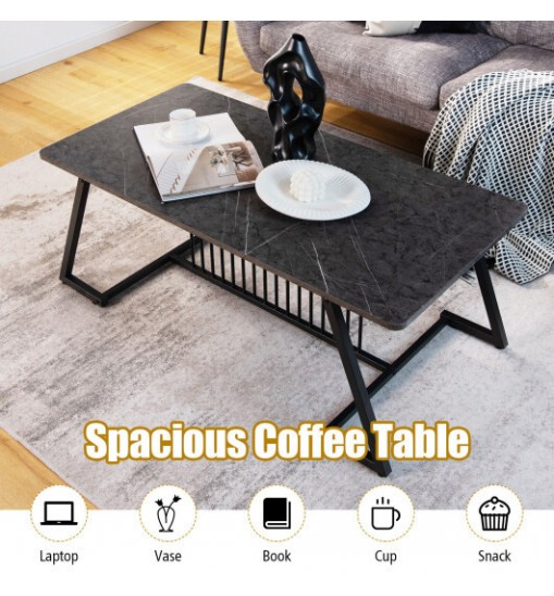 48 Inch Modern Style Coffee Table with Spacious Tabletop for Living Room-Black