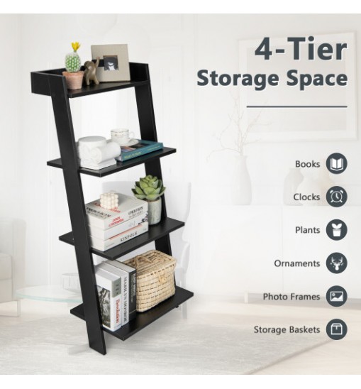 4-Tier Ladder Shelf with Solid Frame and Anti-toppling Device-Black