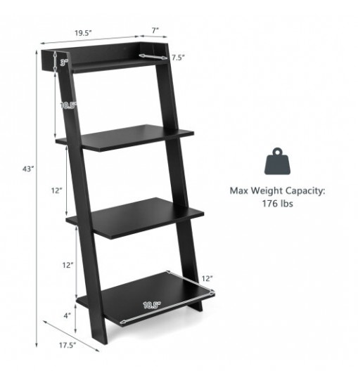 4-Tier Ladder Shelf with Solid Frame and Anti-toppling Device-Black