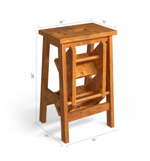 3-in-1 Rubber Wood Step Stool with Convenient Handle-Brown