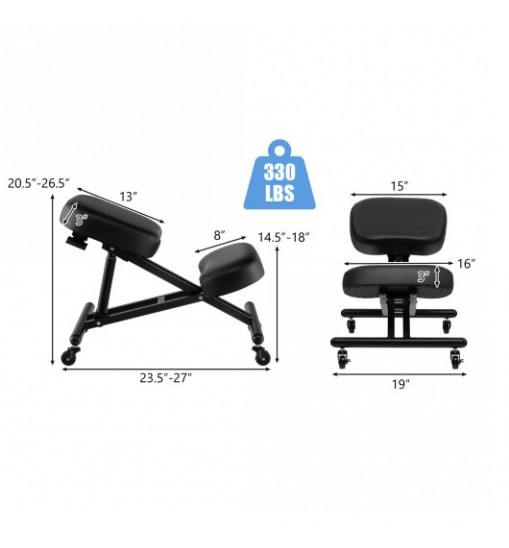 Adjustable Ergonomic Kneeling Chair with Upgraded Gas Spring Rod and Thick Foam Cushions-Black