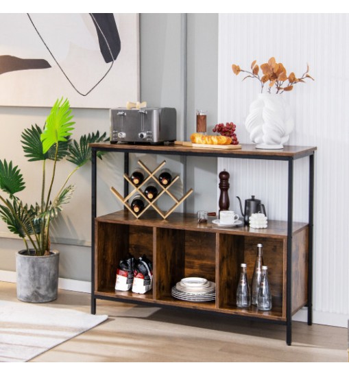 Modern Kitchen Buffet Sideboard with 3 Compartments-Rustic Brown