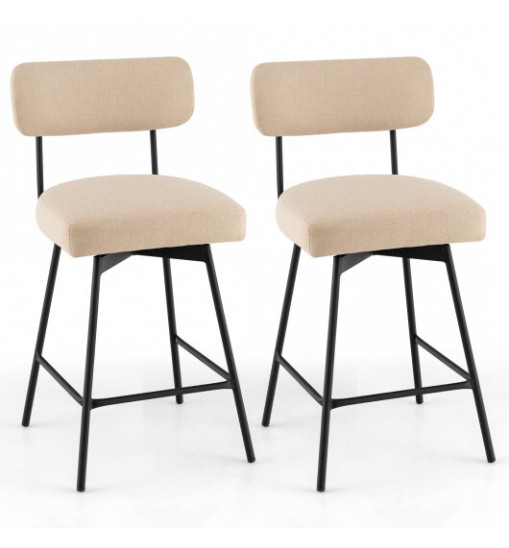 25" 2-Piece Modern Upholstered Bar Stools with Back and Footrests-Beige