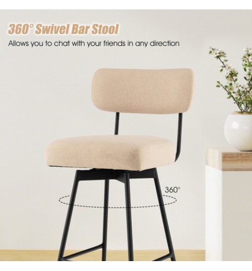 25" 2-Piece Modern Upholstered Bar Stools with Back and Footrests-Beige