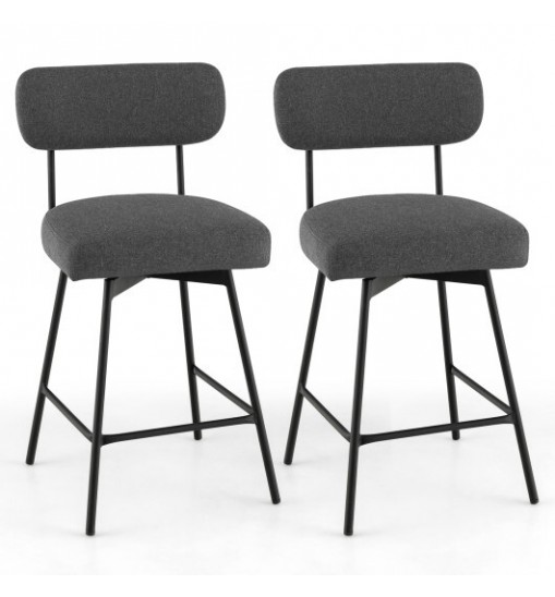 25" 2-Piece Modern Upholstered Bar Stools with Back and Footrests-Beige