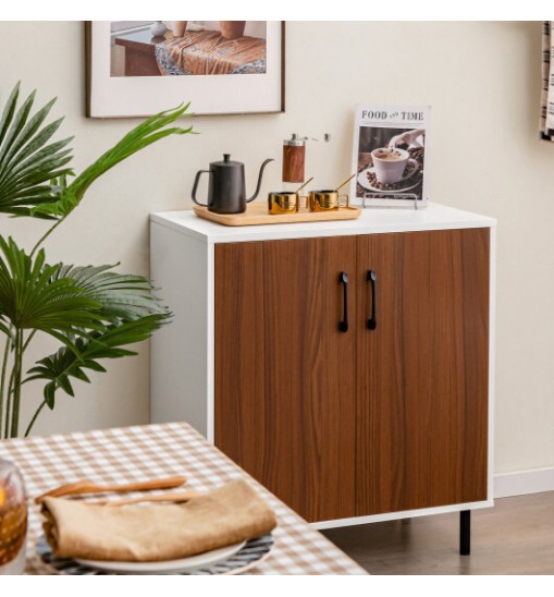 Wood Buffet Side Cabinet with 2 Doors and 5-Position Adjustable Shelf-Walnut