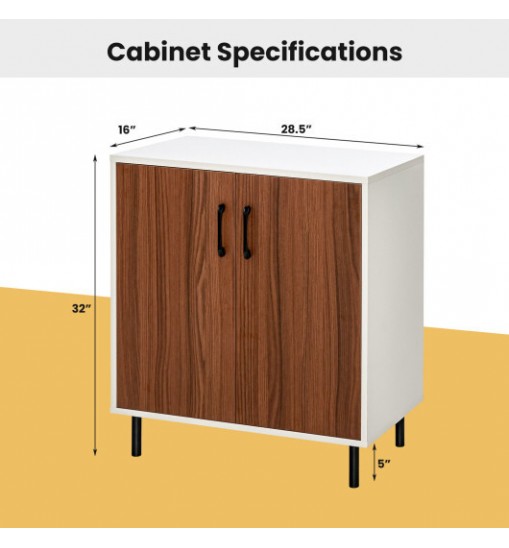 Wood Buffet Side Cabinet with 2 Doors and 5-Position Adjustable Shelf-Walnut