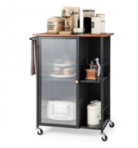 Mobile Serving Cart with Transparent Single Door Cabinet-Black