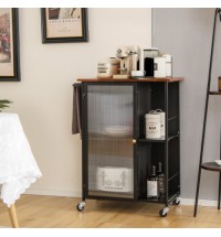 Mobile Serving Cart with Transparent Single Door Cabinet-Black