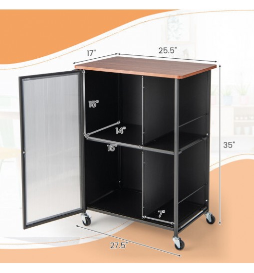 Mobile Serving Cart with Transparent Single Door Cabinet-Black