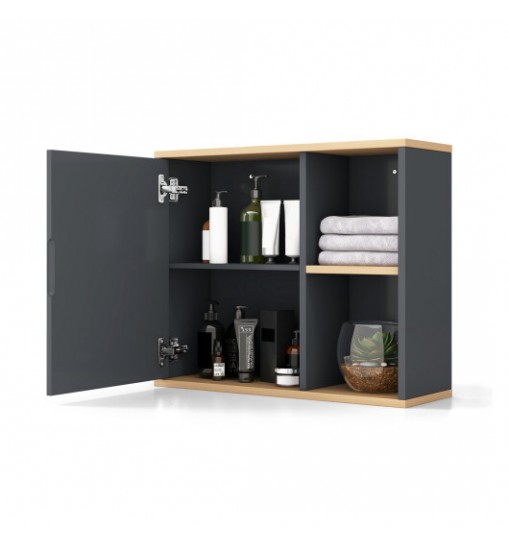 Bathroom Wall Mounted Cabinet with Single Mirror Door and Adjustable Shelf-Gray