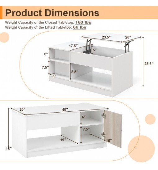 Modern Coffee Table with Lift Tabletop and Storage Compartments