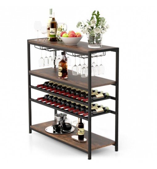 5-tier Wine Rack Table with Glasses Holder