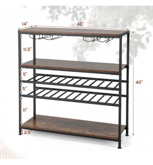 5-tier Wine Rack Table with Glasses Holder