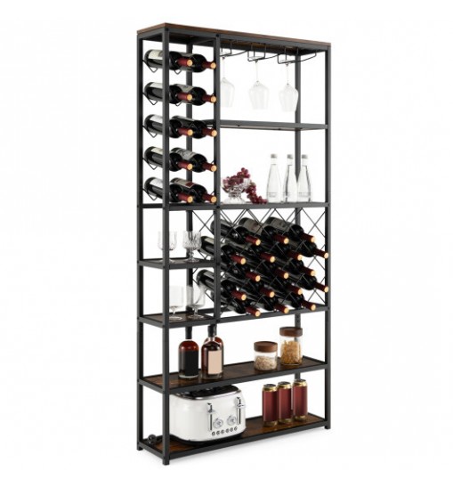 Industrial Floor Wine Rack with 3 Rows of Stemware Racks