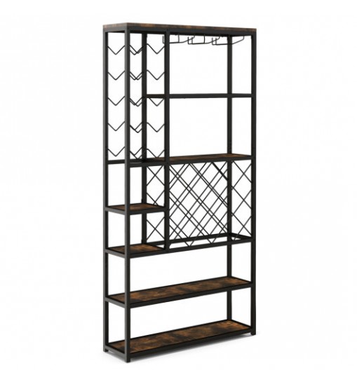 Industrial Floor Wine Rack with 3 Rows of Stemware Racks