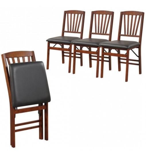 Set of 2 Folding Chairs with Padded Seat and Rubber Wood Frame-Brown