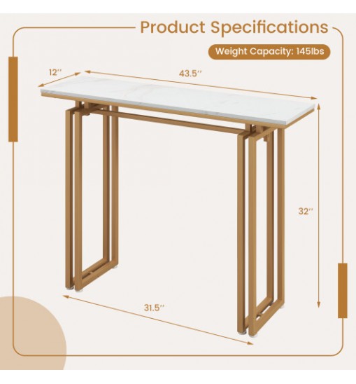 43.5 Inch Console Table with Heavy-duty Metal Frame-Golden