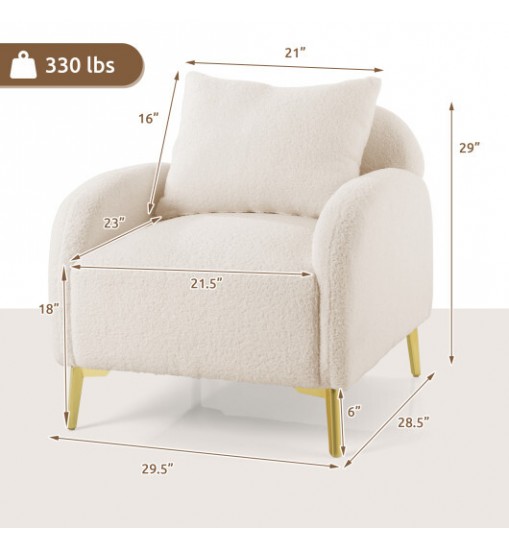 Modern Upholstered Accent Chair with Removable Pillow and Soft Padded Seat-White