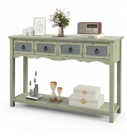 48 Inch Farmhouse Console Table with 2 Drawers and Open Storage Shelf for Hallway