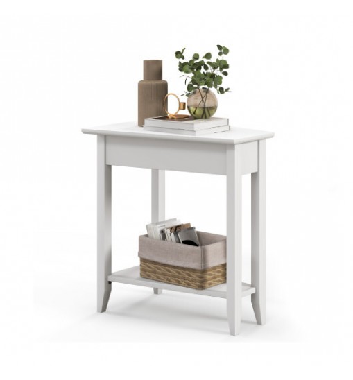 2-Tier Wedge Narrow End Table with Storage Shelf and Solid Wood Legs-Espresso