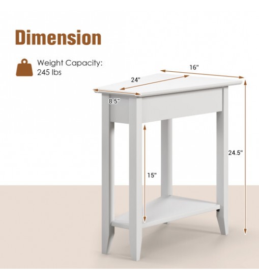 2-Tier Wedge Narrow End Table with Storage Shelf and Solid Wood Legs-Espresso