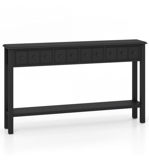 60 Inch Long Sofa Table with 4 Drawers and Open Shelf for Living Room-Espresso